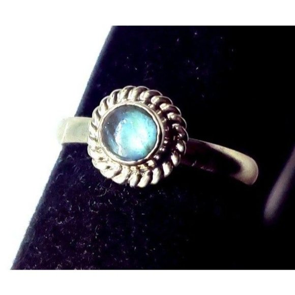 Blue labradorite crystal ring handmade sterling silver 925 size 7
